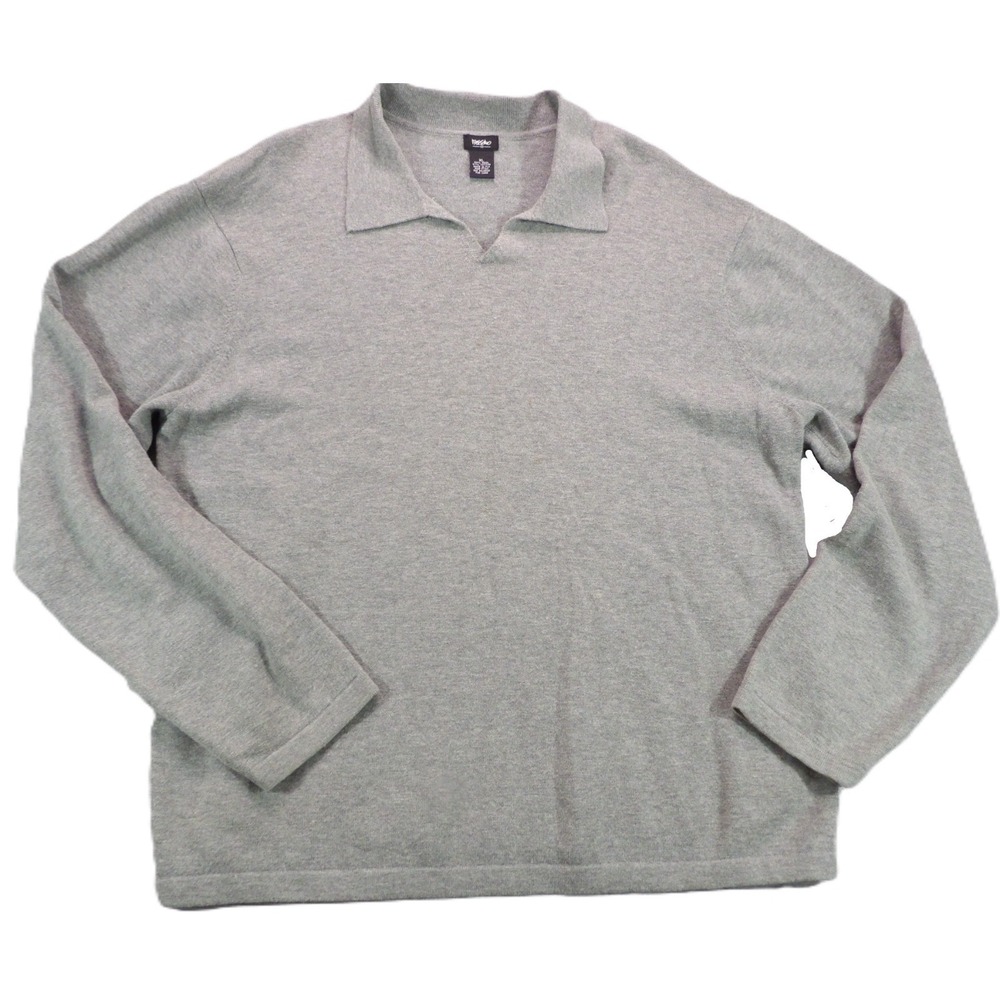 VTG Mossimo Men XL Gray Long Sleeve Polo Sweater Wool Cotton Blend Soft Knit 90s